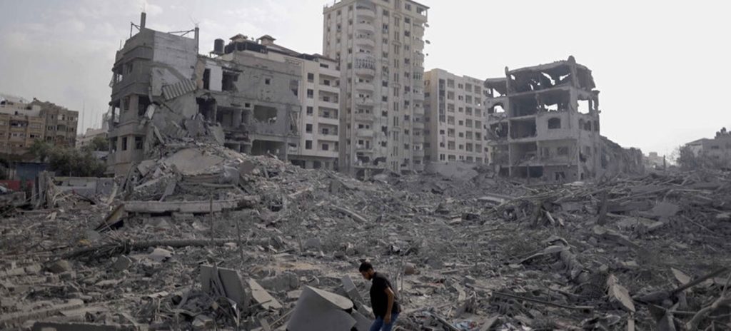 Destroyed buildings in Abu Al-Kass, Gaza.